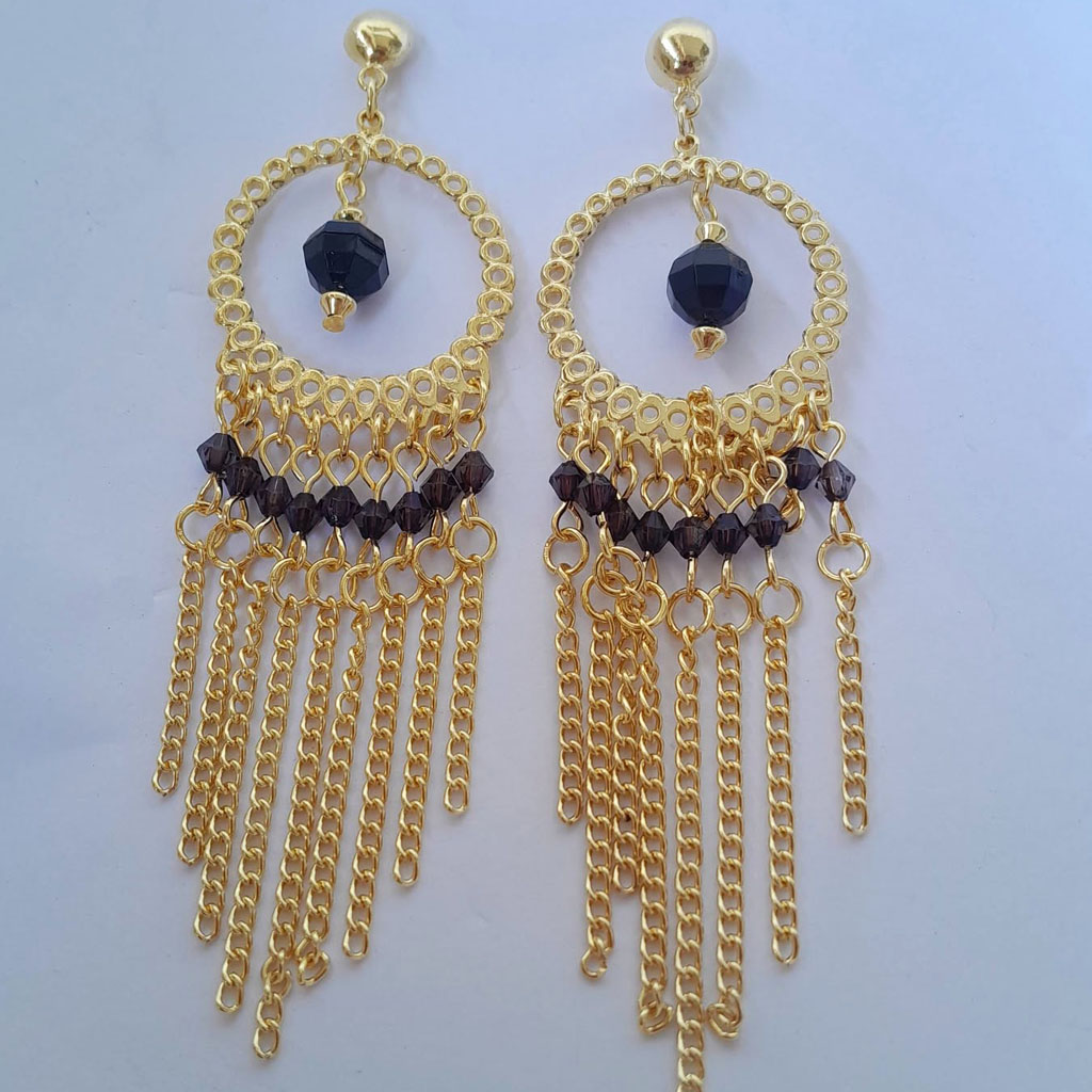 Maxi brinco feminino banhado com correntes - Imagem 4