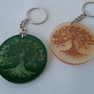Chaveiro arvore da vida em resina epóxi e corrente inox