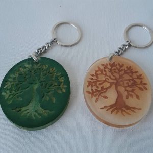 Chaveiro arvore da vida em resina epóxi e corrente inox
