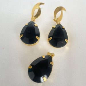 Conjunto brinco com pingente gota banhado 