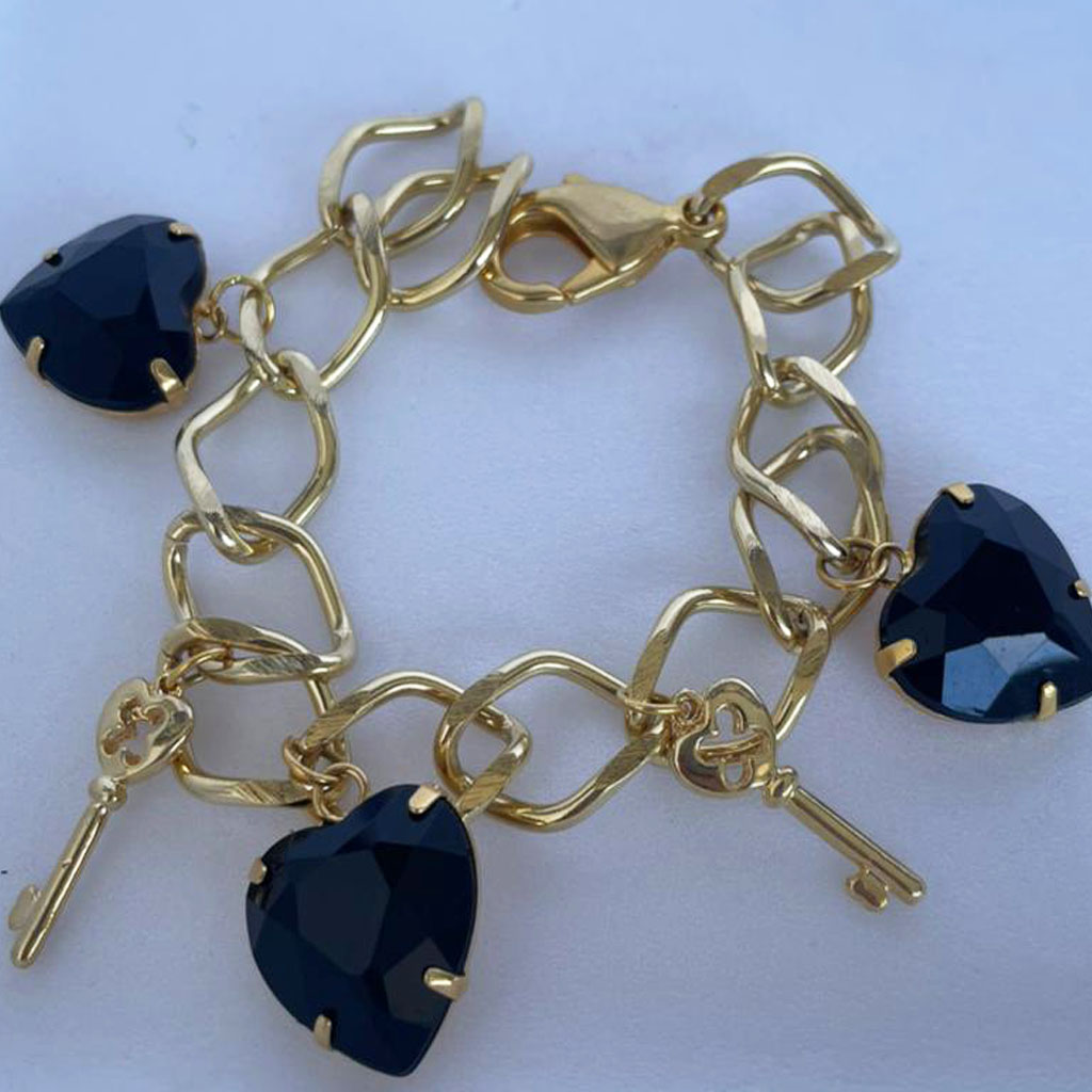 Pulseira Corrente Grossa Dourada com Pingentes
