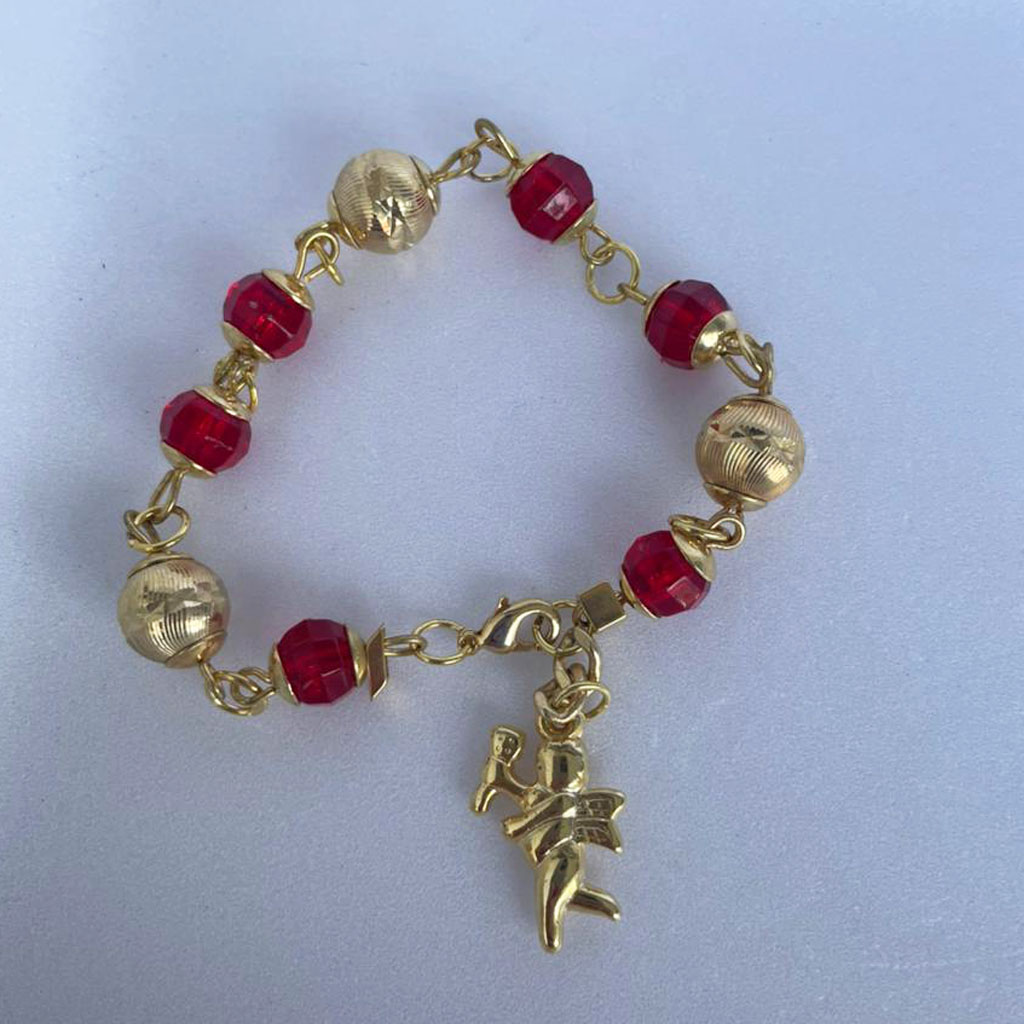 Pulseira Dourada com Bolas de Resina Colorida