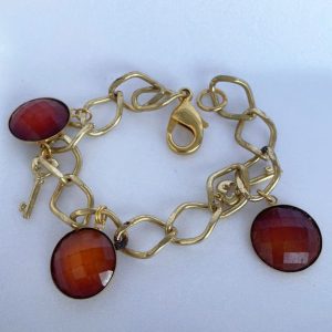 Pulseira Corrente Grossa Dourada com Pingentes