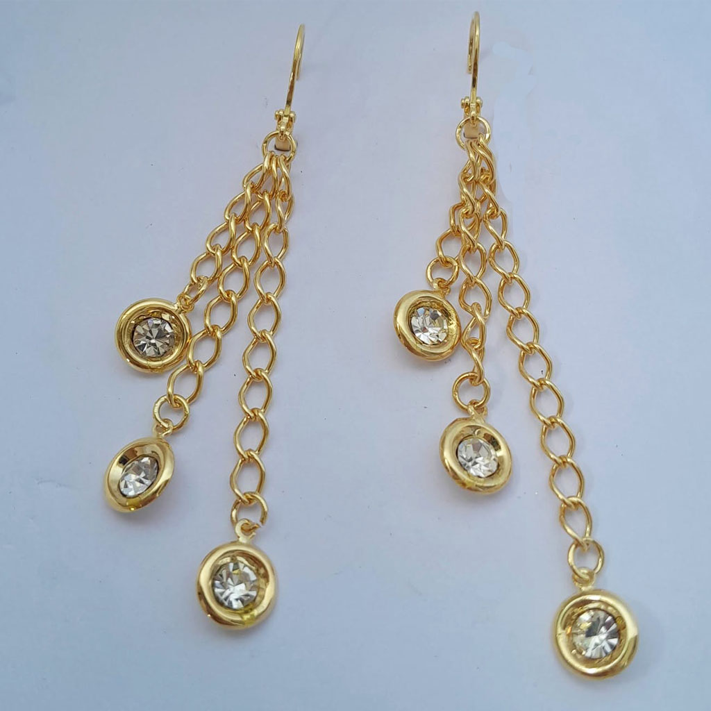 Brinco feminino banhado correntes com strass pino tranqueta - Imagem 5