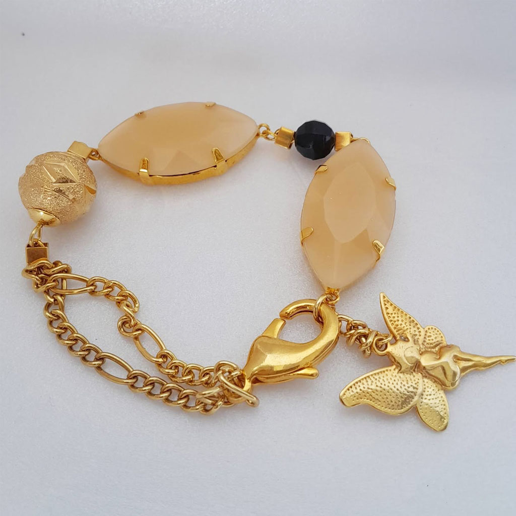 Pulseira Feminina Banhada com Chatons Resina Navete 17 x 32 - Imagem 2
