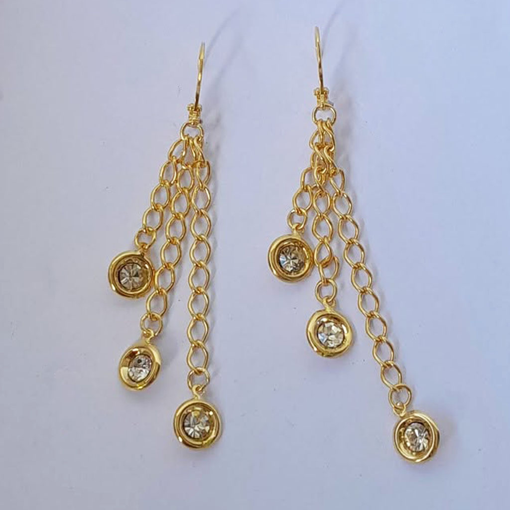 Brinco feminino banhado correntes com strass pino tranqueta - Imagem 4