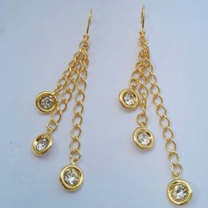Brinco feminino banhado correntes com strass pino tranqueta
