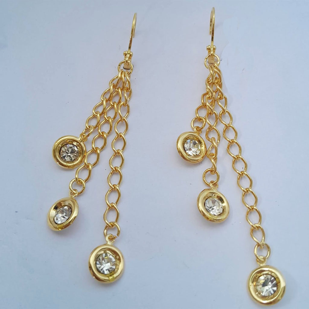 Brinco feminino banhado correntes com strass pino tranqueta
