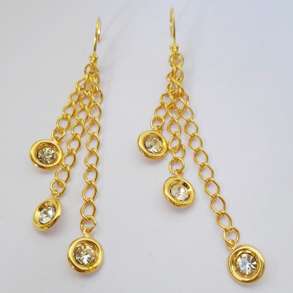 Brinco feminino banhado correntes com strass pino tranqueta - Imagem 2