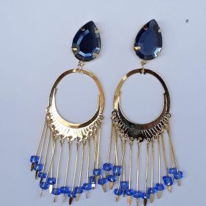 Brinco Grande Dourado com Miçangas e Pino Gota Banhado