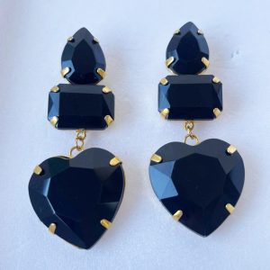 Brinco grande dourado com chatons de resina