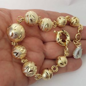 Pulseira Bolas Craqueladas Banhada - Estilo e Sofisticação