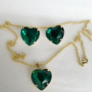 Colar e Brinco Corrente Banhado com Chatons Coração