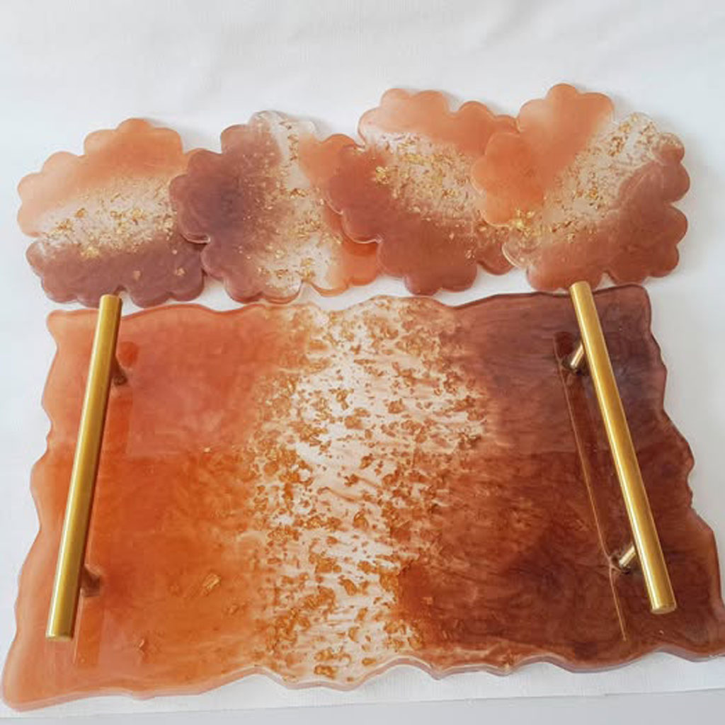 Conjunto Bandeja com Porta Copos Resina - Estilo e Elegância - Imagem 3