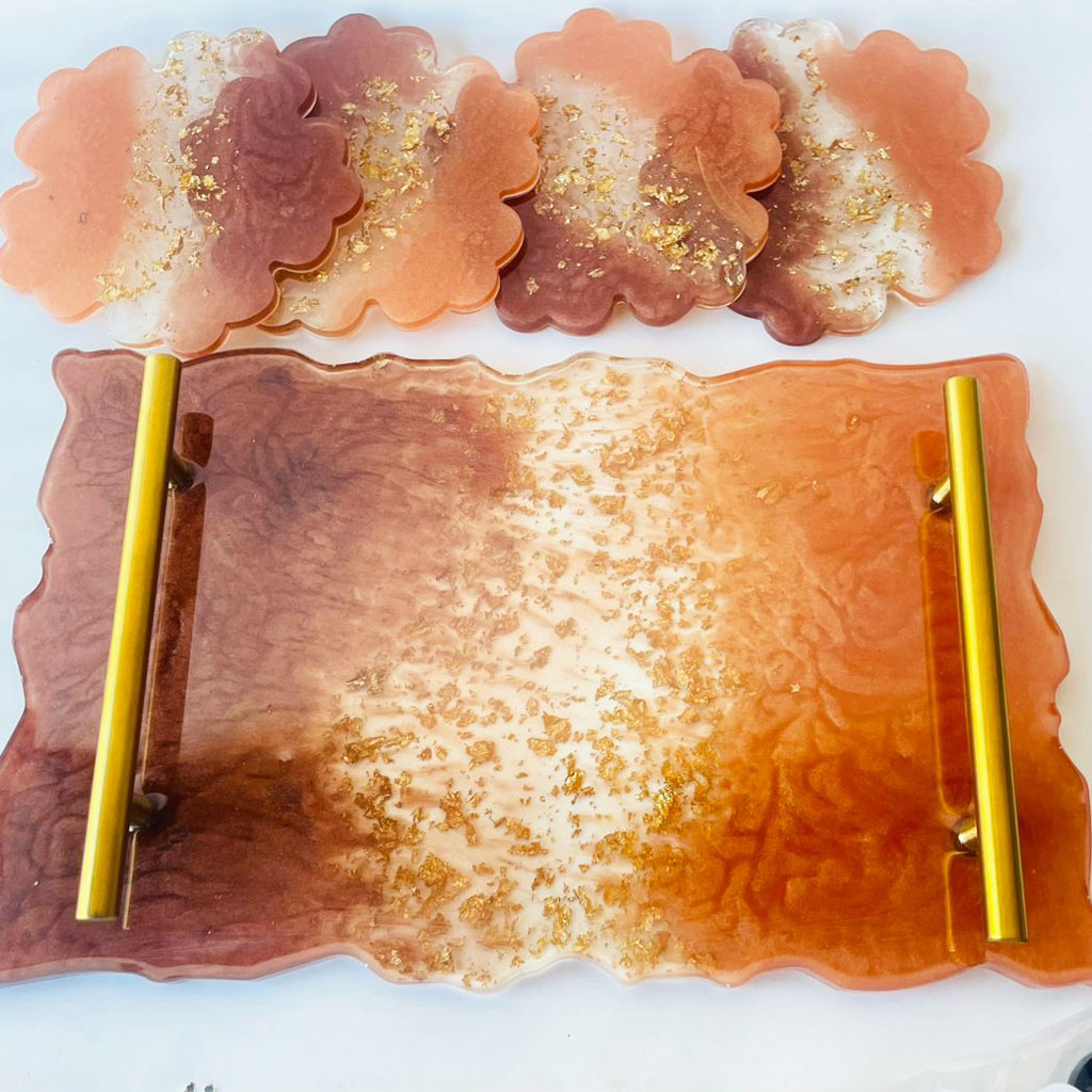 Conjunto Bandeja com Porta Copos Resina - Estilo e Elegância - Imagem 4