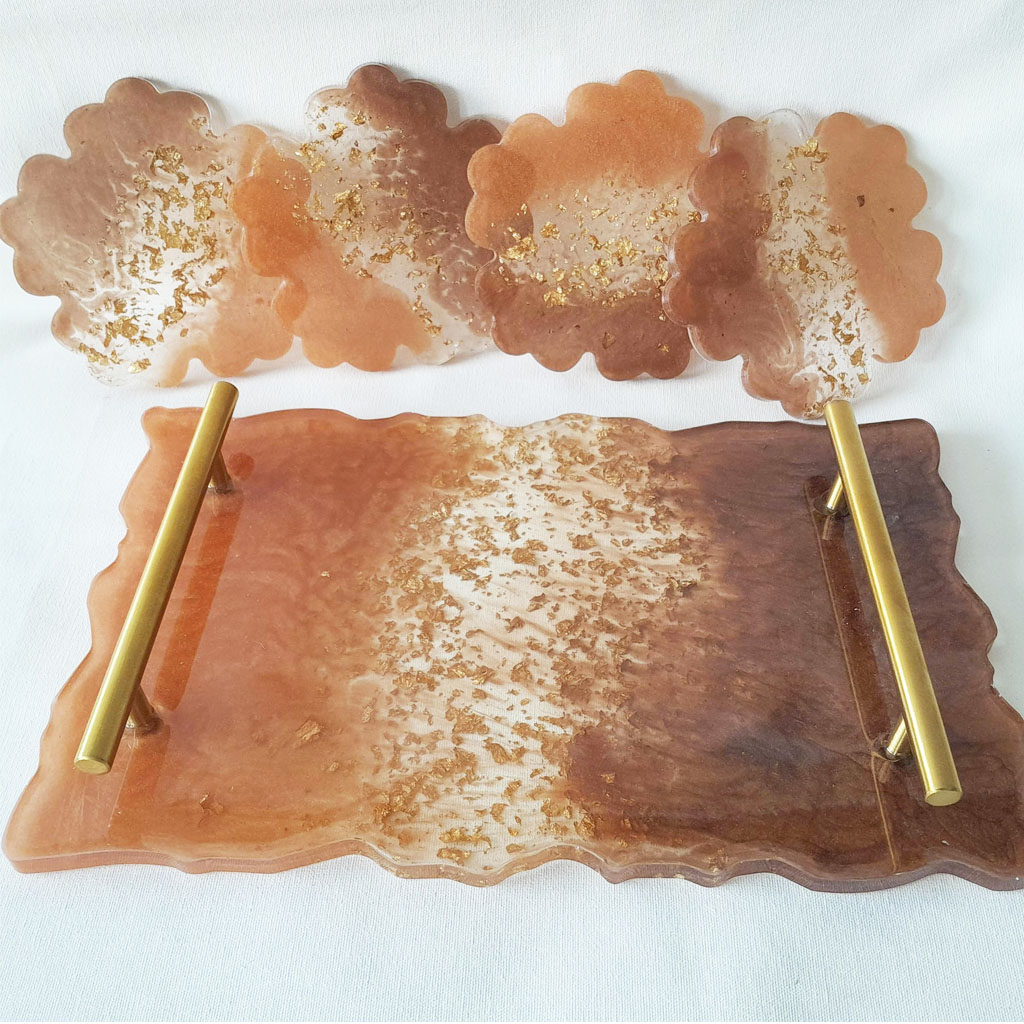Conjunto Bandeja com Porta Copos Resina - Estilo e Elegância - Imagem 5