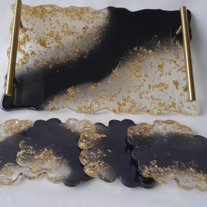 Conjunto Bandeja com Porta copos Resina Epóxi - Elegância